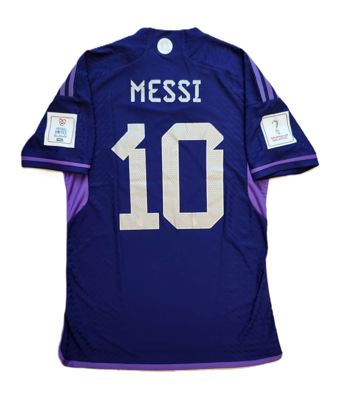 Lionel Messi Argentina 2022 World Cup hotsell Qatar Stadium Purple Away Soccer Jersey