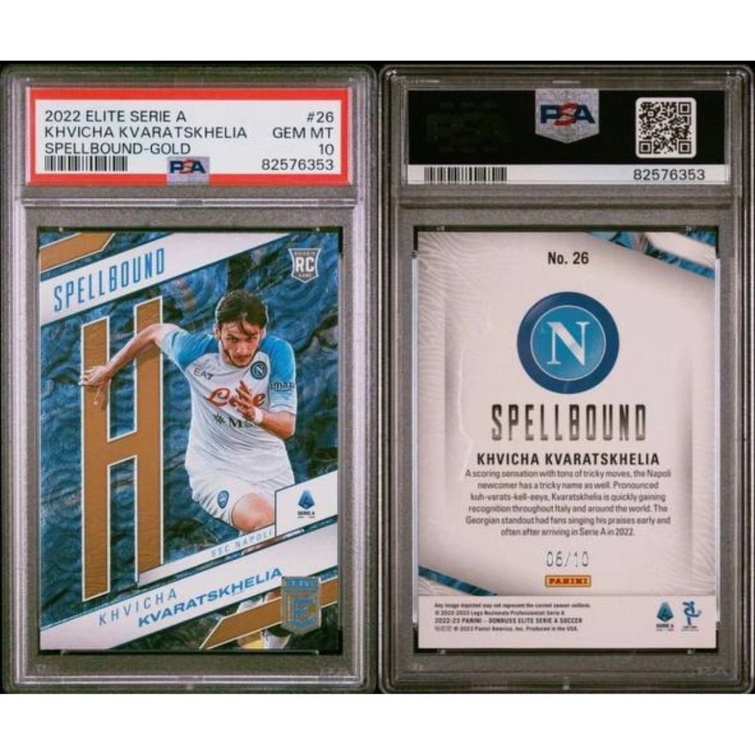 Panini donruss élite Spellbound Kvaratskhelia rc gold /10 vote psa 10