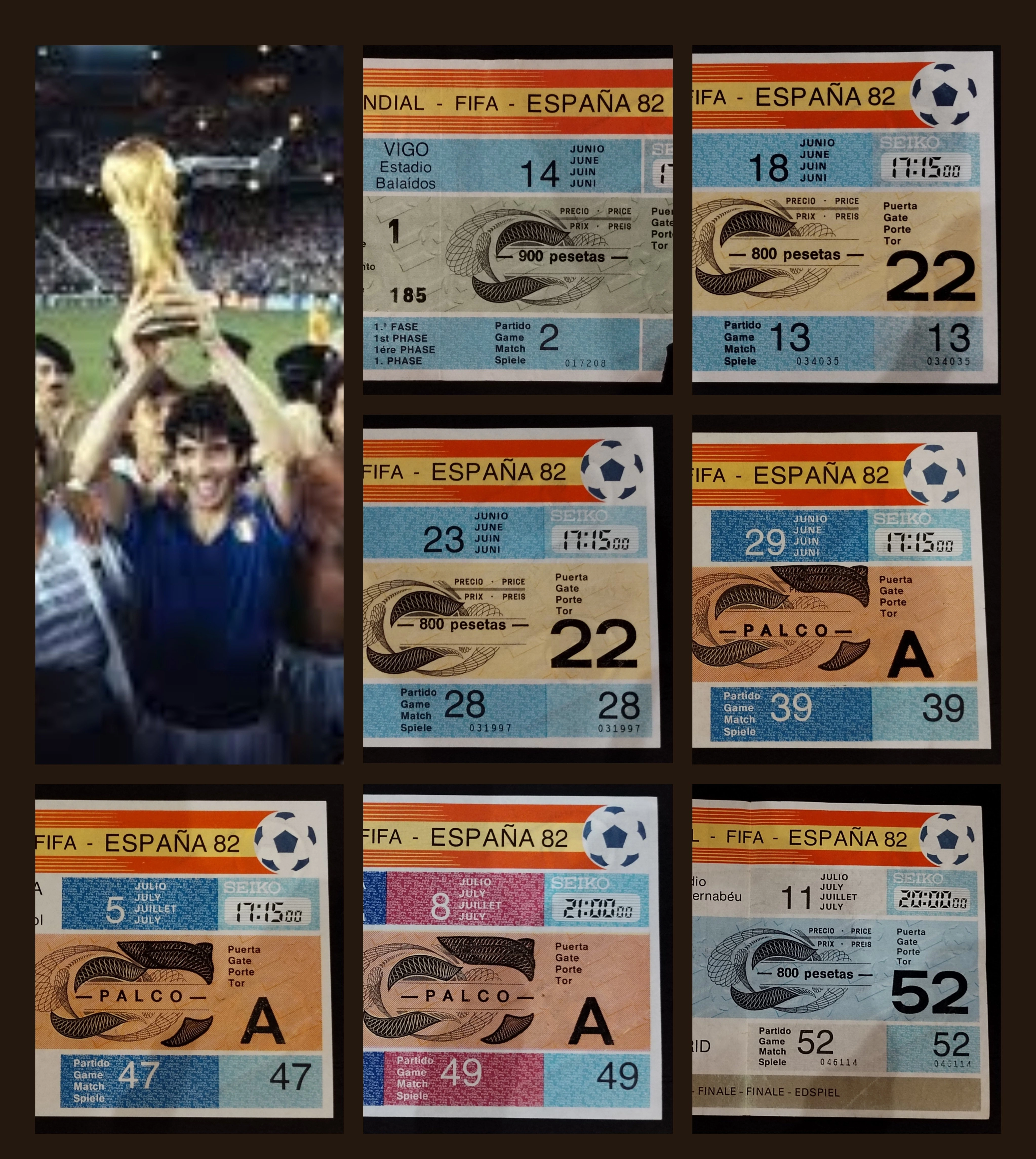 The 7 tickets from Italy's matches at the 1982 World Cup in Spain