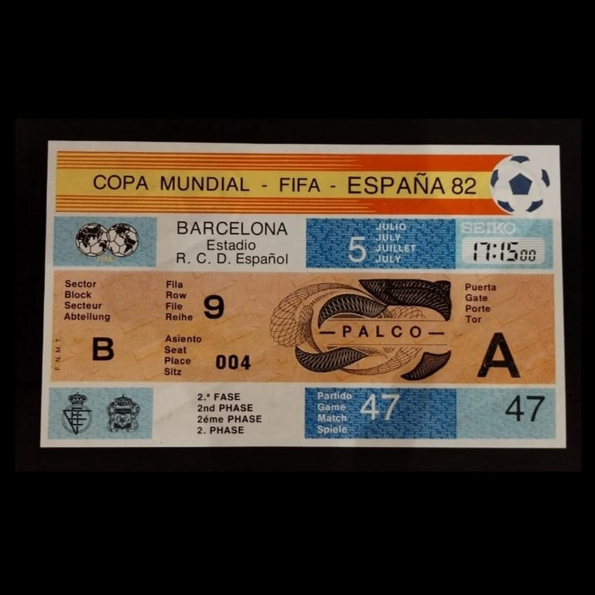 The 7 tickets from Italy's matches at the 1982 World Cup in Spain