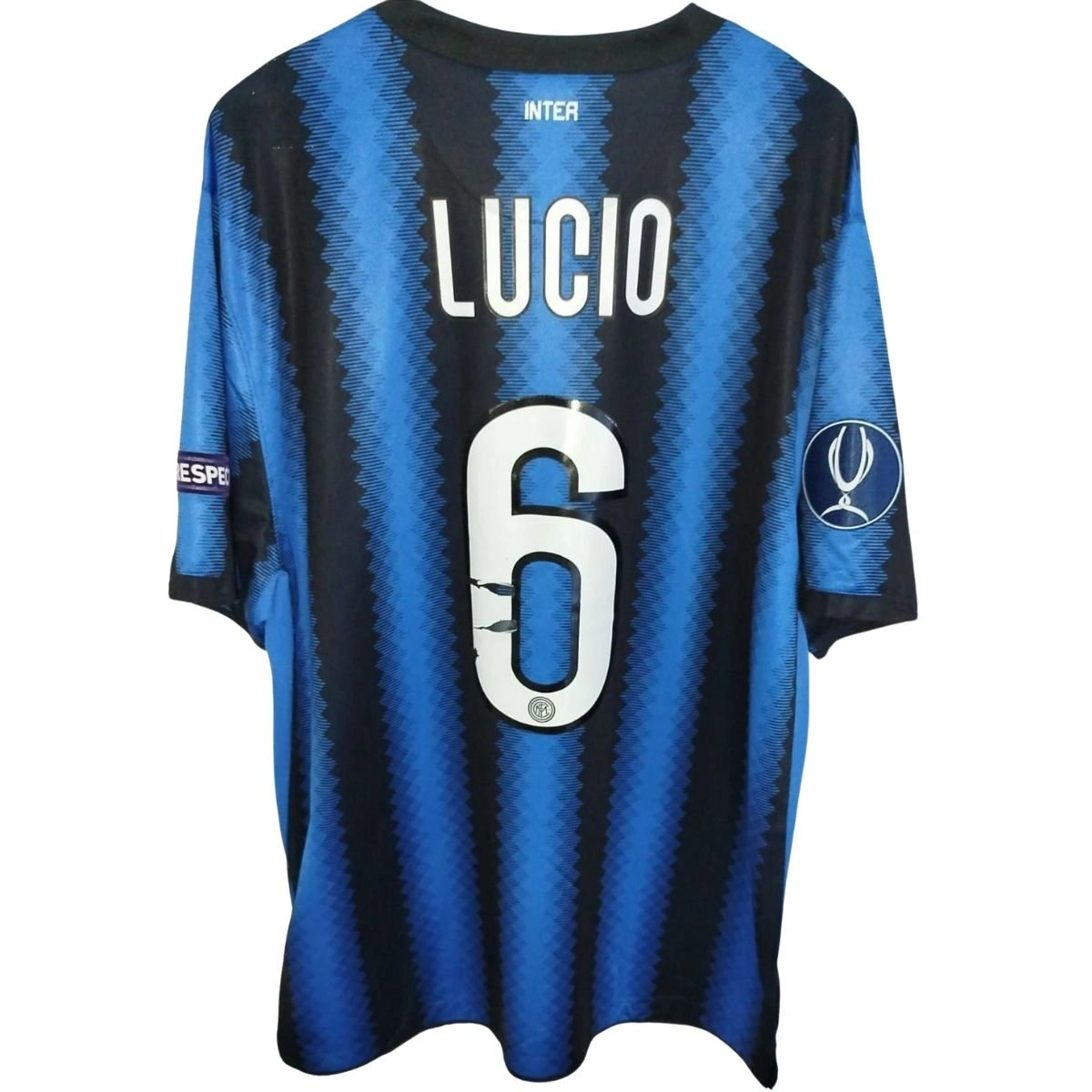 inter football t shirt チビT Lucio Inter match shirt vs Atletico Madrid - Uefa Supercup