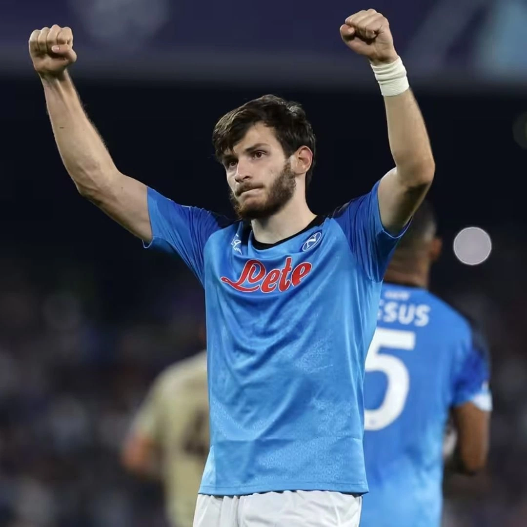 Maglia Calcio Napoli Kvaratskhelia Vesuvio Ea7 Bianca Jersey 2024 Match Issue